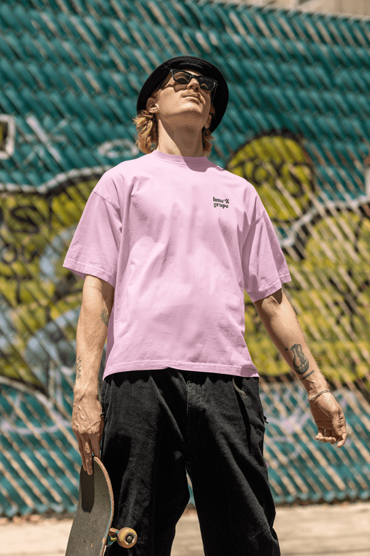 Basic Pink Round Neck Oversized T-Shirt